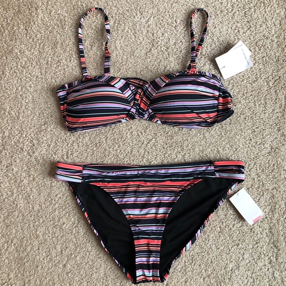 Gibson Latimer Striped Bikini Black Orange bathing suit two piece size XL
